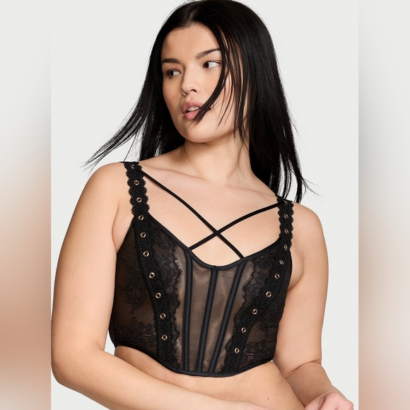 Victoria's Secret Other - Victoria’s Secret Very Sexy Rose Lace & Grommet Strappy Corset‎ Size S/DD NWT